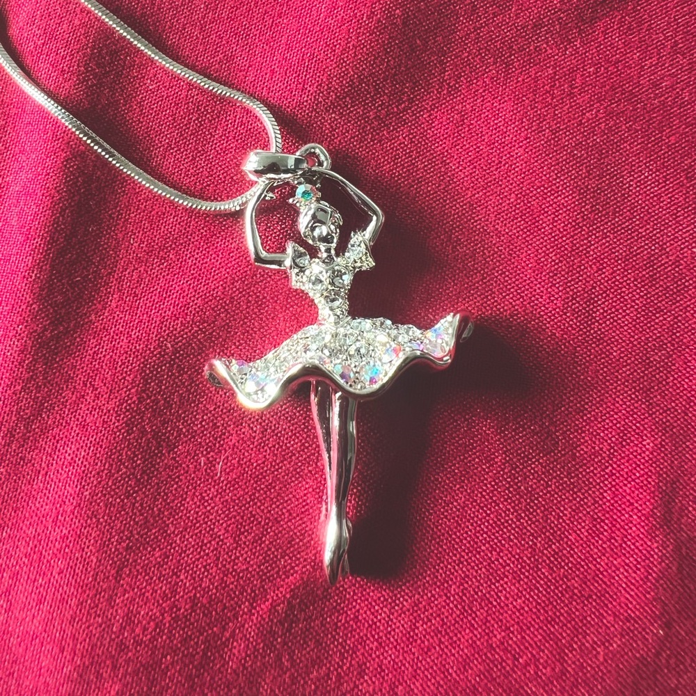 Silver Ballerina Necklace with Crystals